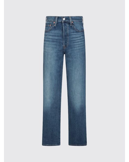 Levi's Blue High-Waisted Straight-Leg Cotton Denim Jeans With 5 Pockets