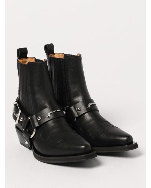 Ganni Black Flat Ankle Boots