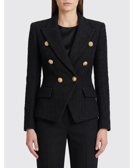 Balmain Black Double-Breasted Wool Blend Blazer