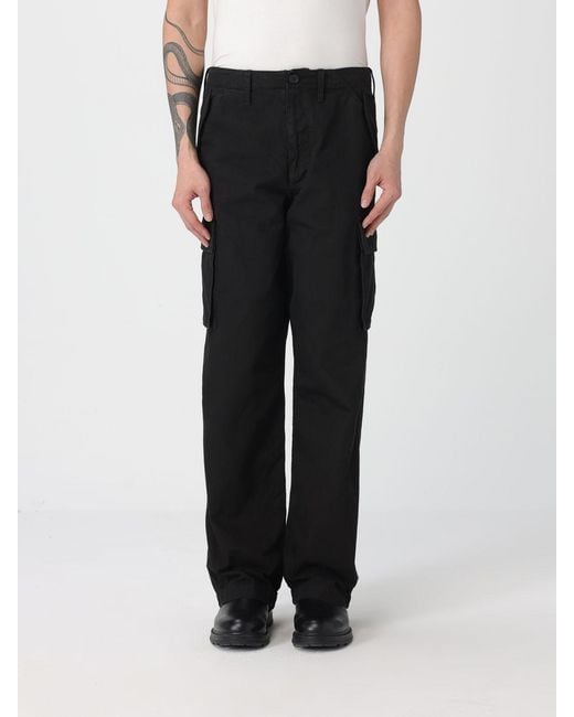 Burberry Black Cotton Trousers With Check Details for men