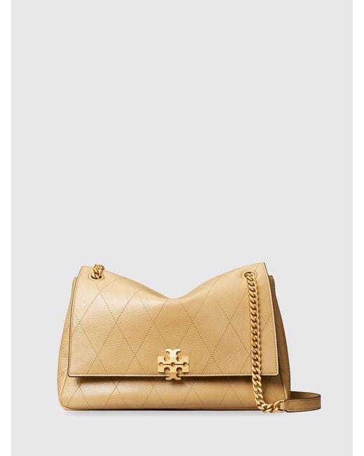 Tory Burch Natural Charlie Matelassé Leather Shoulder Bag With Double T Logo