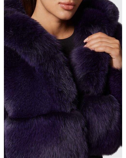 Philipp Plein Blue Bomber Jacket With Fox Fur Hood