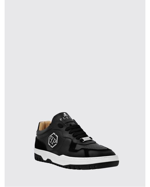 Philipp Plein Black Low-Top Leather And Suede Sneakers With Hexagon Logo for men