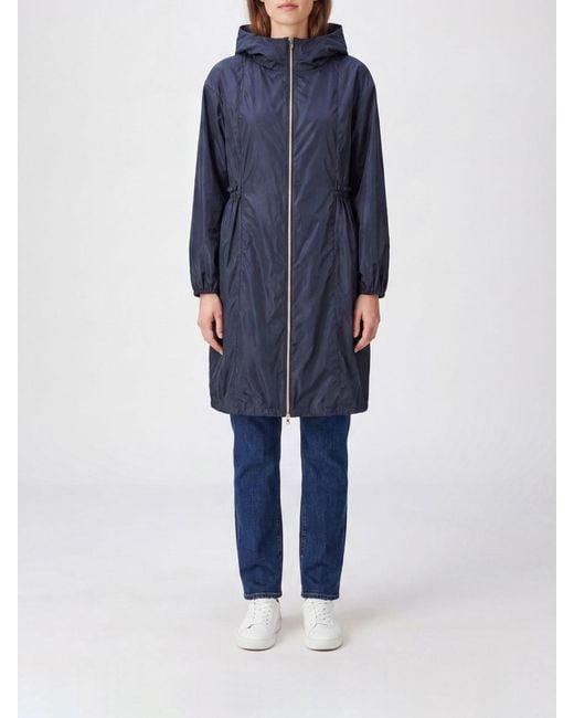 Herno Blue Knee-Length Ultra-Light Nylon Raincoat With Hood And Drawstring
