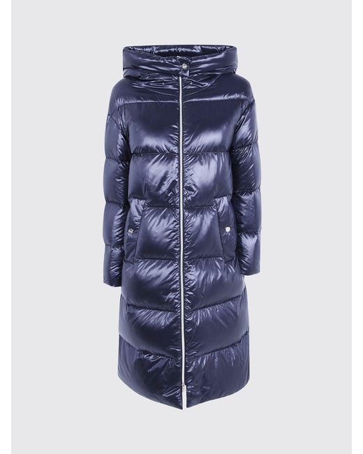 Herno Blue Long Waterproof Quilted Nylon Down Coat With Hood