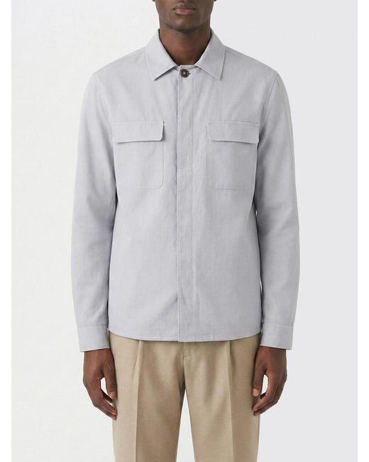 Eleventy Gray Linen Blend Shirt Jacket for men