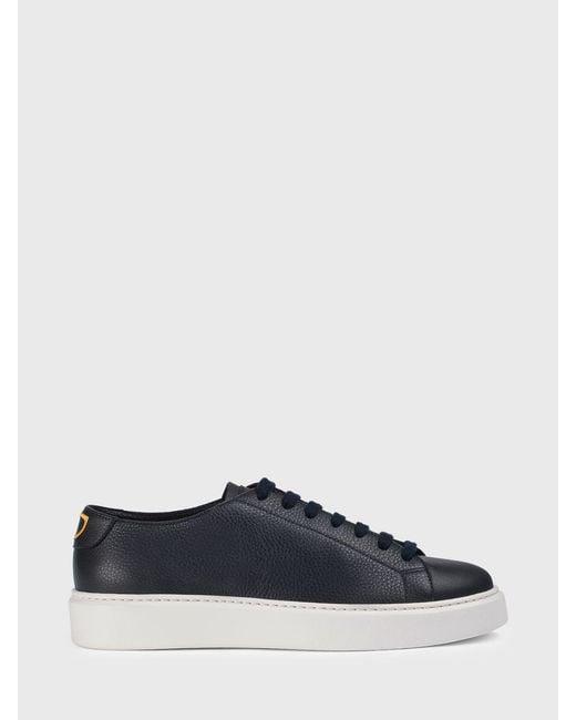 Doucal's Blue Tumbled Leather Sneakers for men