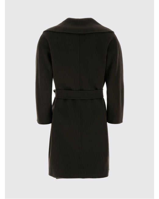 Max Mara Black Belted Virgin Wool Robe Coat With Shawl Collar