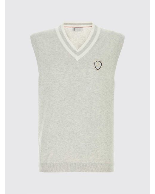 Brunello Cucinelli Gray Cotton Knit Vest With Crest for men