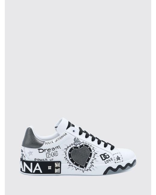 Dolce & Gabbana White Dolce &Amp Gabbana Portofino Studded Calf Leather Sneakers With Lettering Logo for men