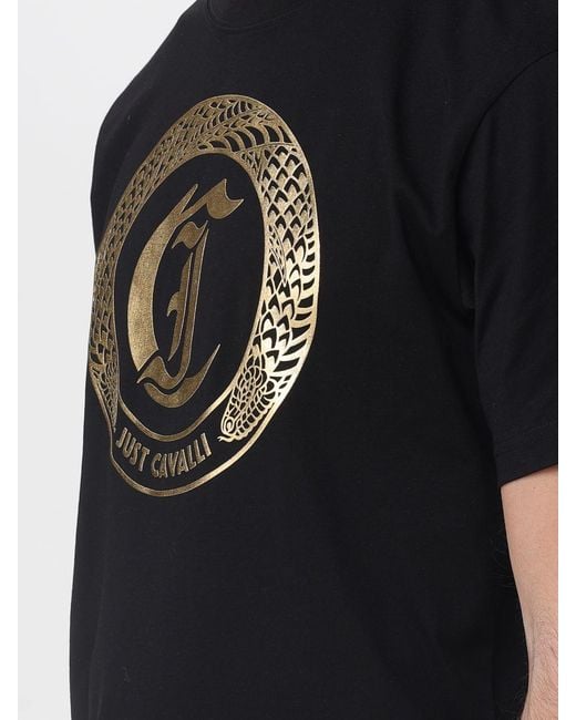Just Cavalli Black Cotton T-Shirt With Laminated Logo for men