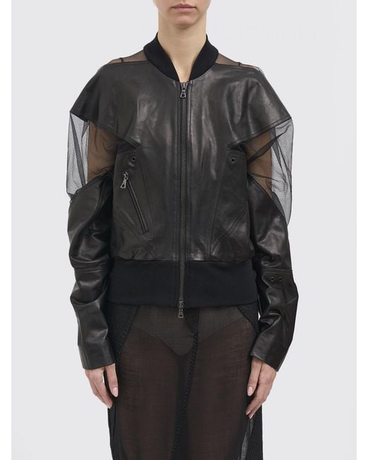 Yehuafan Gray Leather And Tulle Bomber Jacket