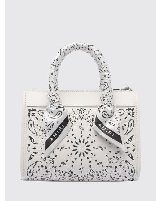 Amiri Gray Bandana Print Leather Handbag With Monogram