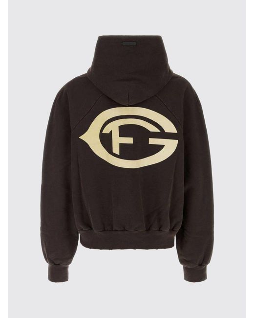 Fear Of God Gray Cotton Hoodie With Printed Logo And Pouch Pocket for men