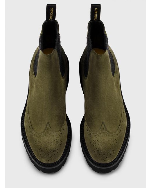 Doucal's Green Suede Ankle Boots With Brogue Motif