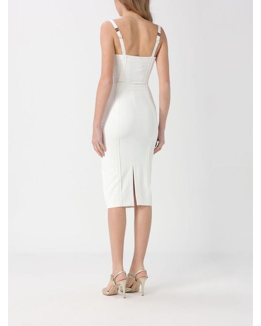Elisabetta Franchi White Light Crêpe Dress With Raw Cut Fabric