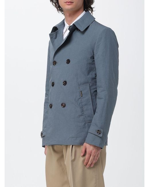 Moorer Blue Double-Breasted Trench Coat for men