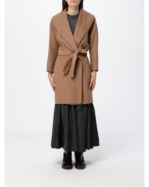 Max Mara White Belted Virgin Wool Robe Coat With Shawl Collar