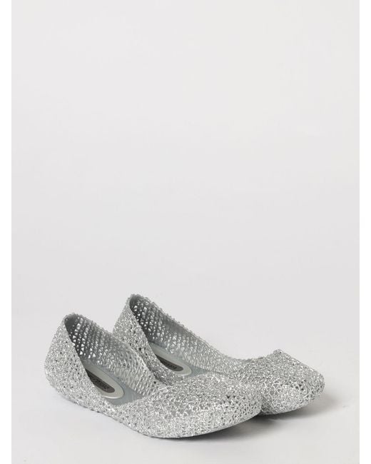 Melissa White Campana Perforated Glitter Pvc Ballet Flats With Round Toe