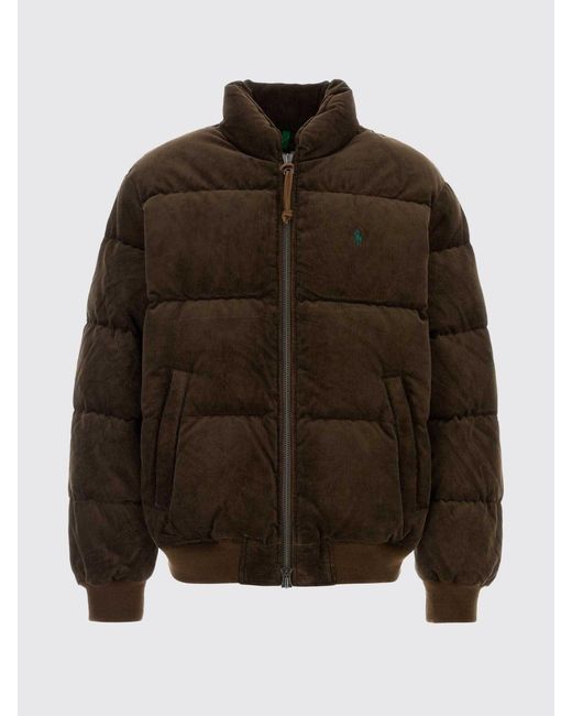Polo Ralph Lauren Brown Quilted Corduroy Puffer Jacket With High Neck And Logo for men