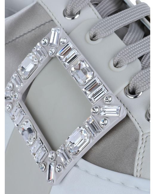 Roger Vivier White Viv' Skate Satin Low-Top Sneakers With Wedge And Jewel Buckle