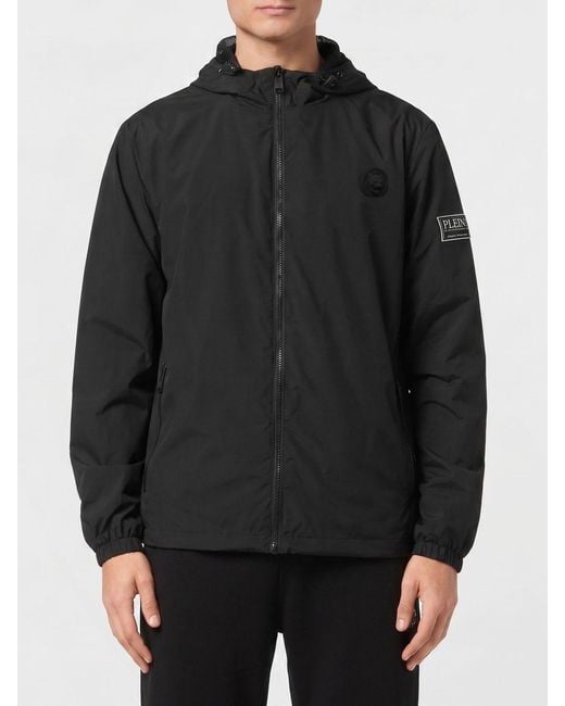 Philipp Plein Black Hooded Windbreaker for men