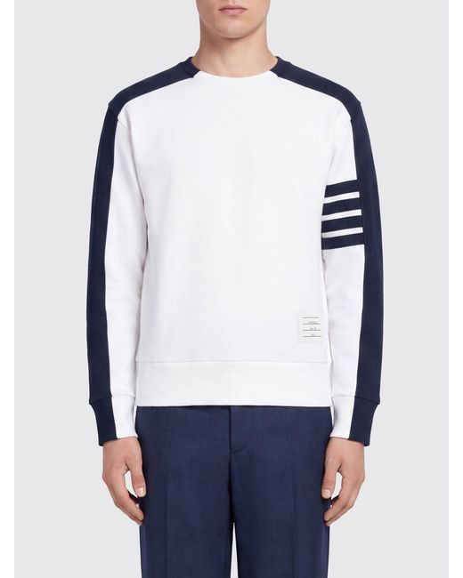 Thom Browne White Striped 4-Bar Cotton Sweatshirt for men