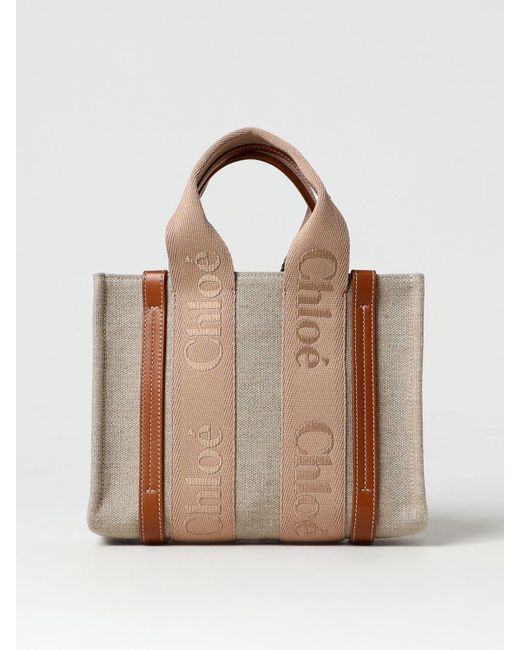 Chloé Natural Woody Canvas Bag With Embroidered Logo