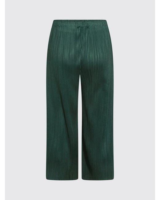 Pleats Please Issey Miyake Green Cropped Pleated Crêpe Trousers