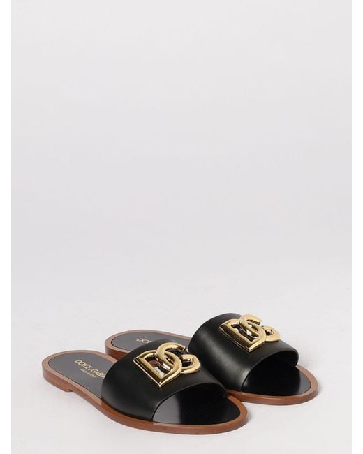 Dolce & Gabbana Black Dolce &Amp Gabbana Dg Leather Slippers