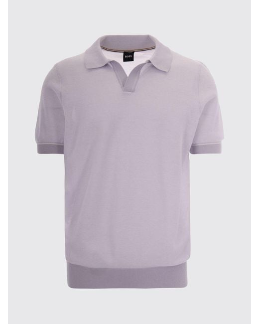 Boss Purple Cotton Knit Polo Shirt for men