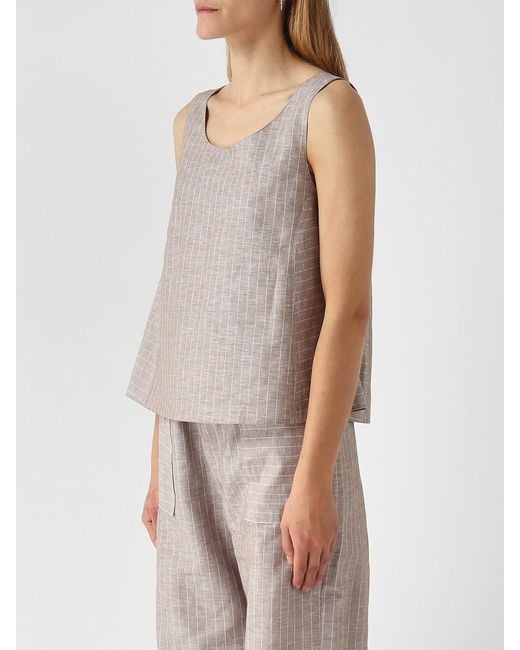 Max Mara Gray Pinstriped Linen And Cotton Top