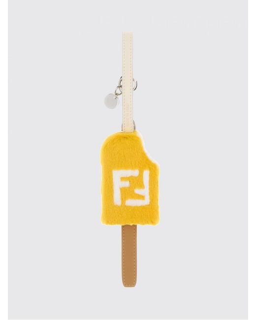 Fendi Yellow Shearling And Leather Keychain With Ff Monogram And Spring Clip for men