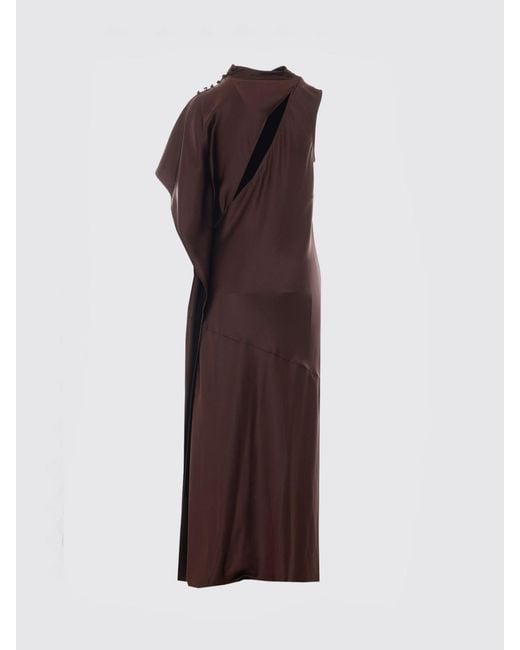 Pinko Brown Asymmetrical One-Shoulder Satin Midi Ceremony Dress