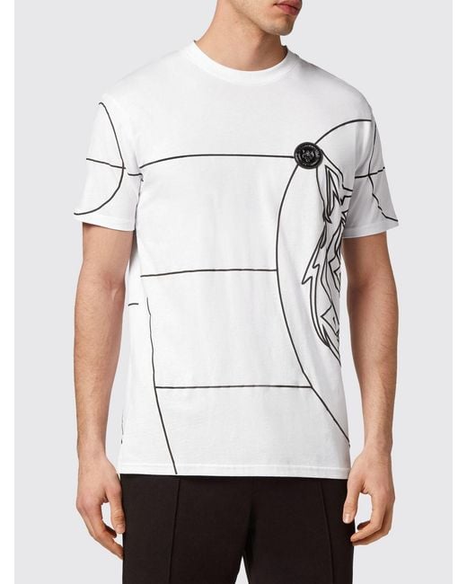 Philipp Plein White Slim Fit Cotton T-Shirt With Hexagon Logo Print for men
