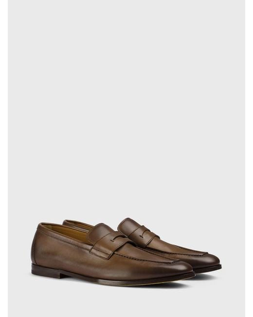 Doucal's Brown Leather Loafers for men