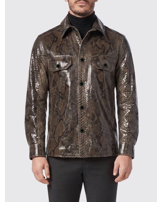 Billionaire Gray Python Print Leather Shirt for men