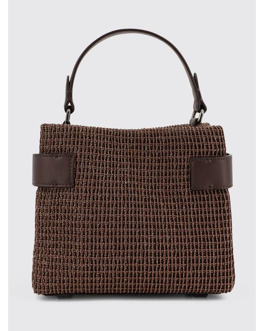 Brunello Cucinelli Brown Essence Mini Leather Handbag With Embroidery