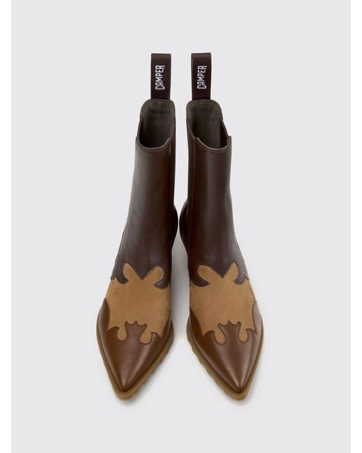 Camper Brown Anita Bicolour Suede And Smooth Leather Chelsea Ankle Boots