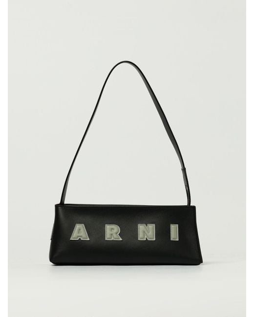 Marni White Calfskin Shoulder Bag With Logo