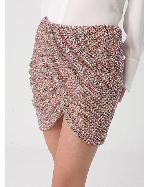 Self-Portrait Pink Mini Skirt With Embedded Rhinestones