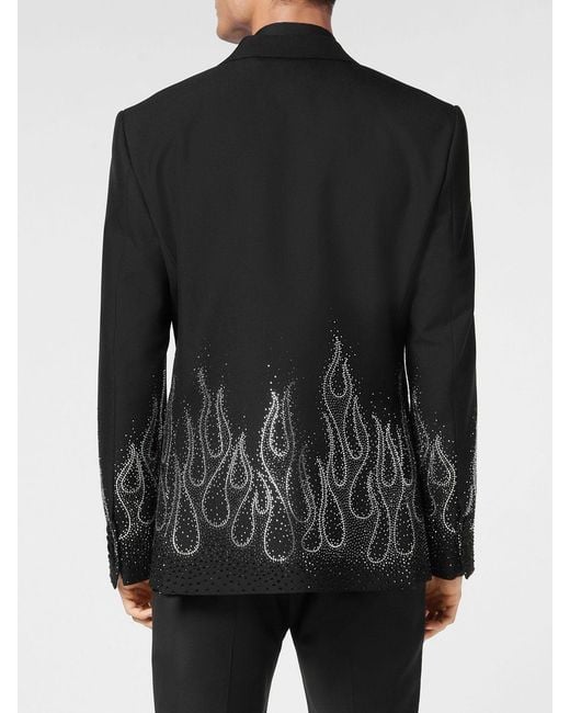 Philipp Plein Black Blazer With Crystal Flames for men