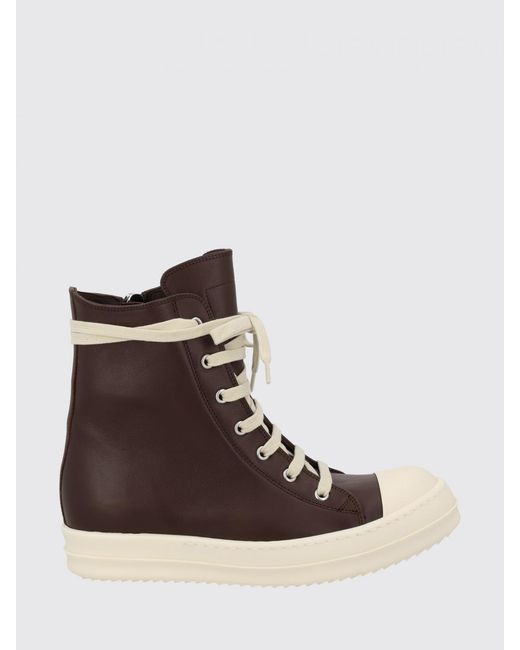Rick Owens Brown High-Top Leather Sneakers With Side Zip And Rubber Toe Cap