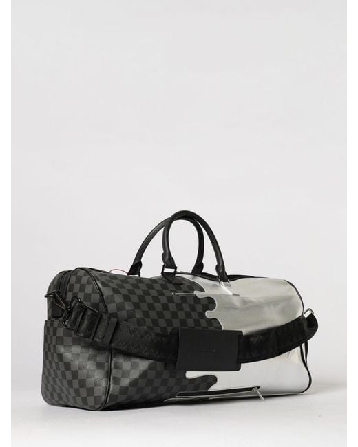 Sprayground Gray Checkered Saffiano Coated Cotton Duffle Bag With Logo for men