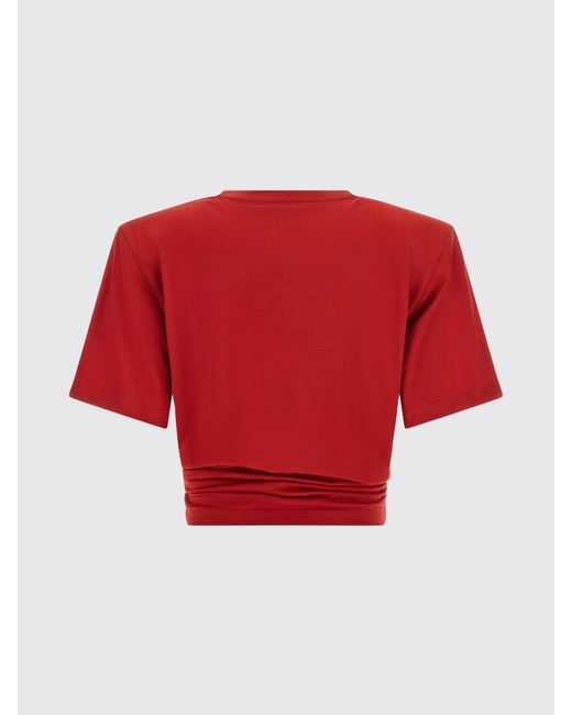 Magda Butrym Red Cropped Top With Flower Appliqué And Padded Shoulders