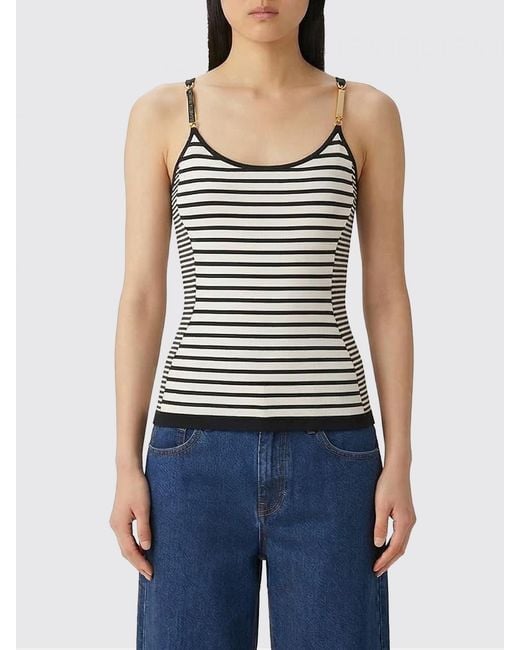Elisabetta Franchi Blue Striped Viscose And Cotton Top