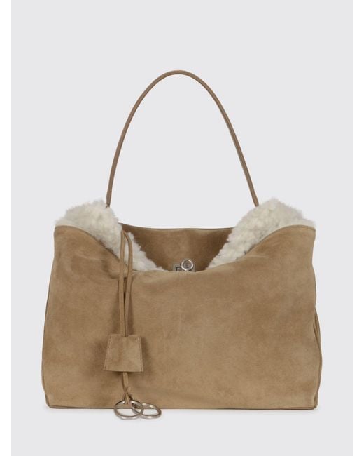 Balenciaga Natural Suede And Shearling Rodeo Bag With Logo Bow