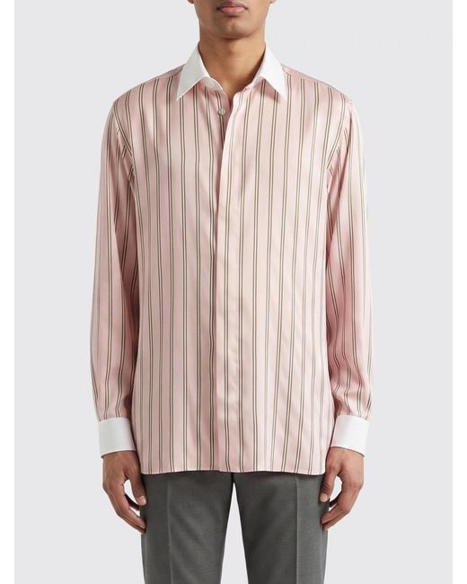 Tom Ford Pink Striped Silk Classic Shirt for men