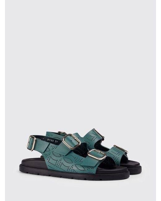 Doucal's Green Perforated Leather Sandals