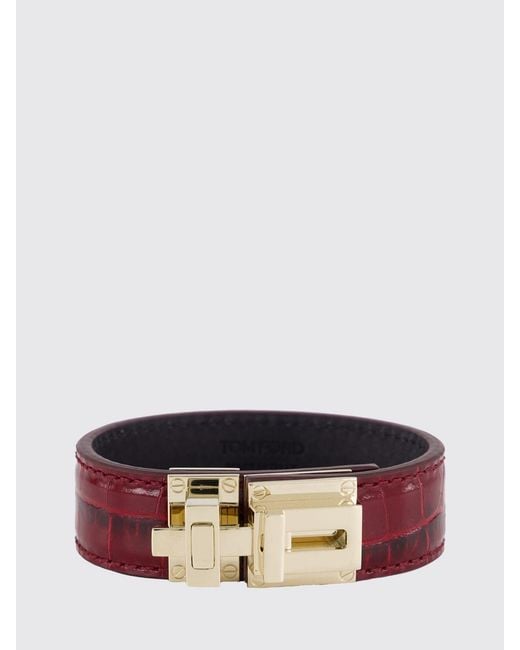 Tom Ford Multicolor Crocodile Print Calfskin And Brass Bracelet